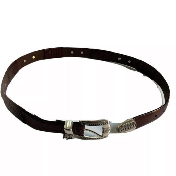 ❌SOLD❌Brighton Brown Leather Belt Mens sze 34 98057 Conchos Silver Tone - Picture 2 of 15
